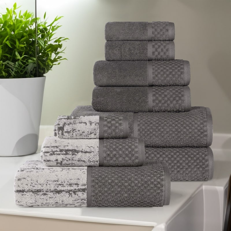 Superior Lodie Cotton Jacquard Solid and Two-Toned 9 Piece Towel Set