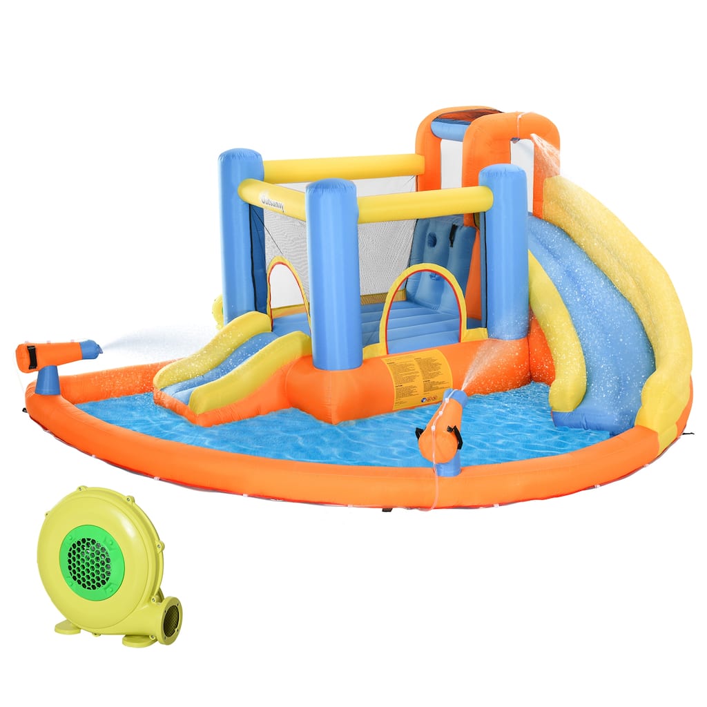 Kids Inflatable Water Slide 5-in-1 Bounce House Water Park Jumping Castle with Water Pool, Climbing Walls, 2 Water Cannons