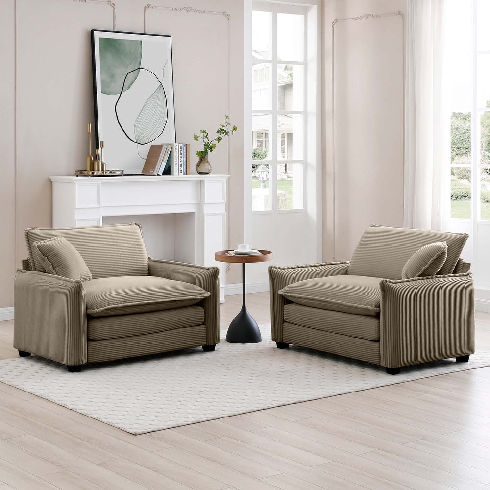 Corduroy Single Sofa Chair Set of 2, 41"W Oversized Accent Chairs, Modern Upholstered Armchair with Pillow for Office, Apartment