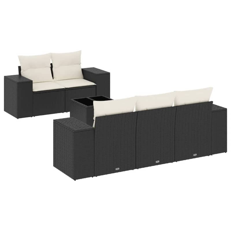 vidaXL Patio Sofa Set with Cushions Outdoor Furniture 6 Piece Poly Rattan - 21.7 x 24.4 x 27.2