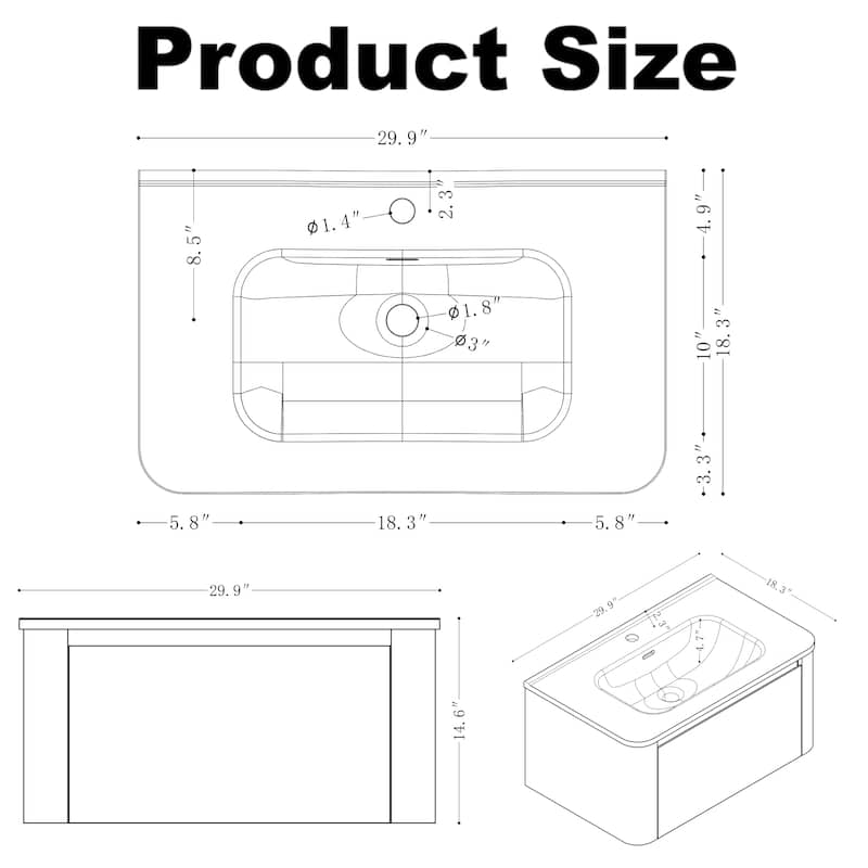 Wall Mounted Bathroom Vanity with Ceramic Basin
