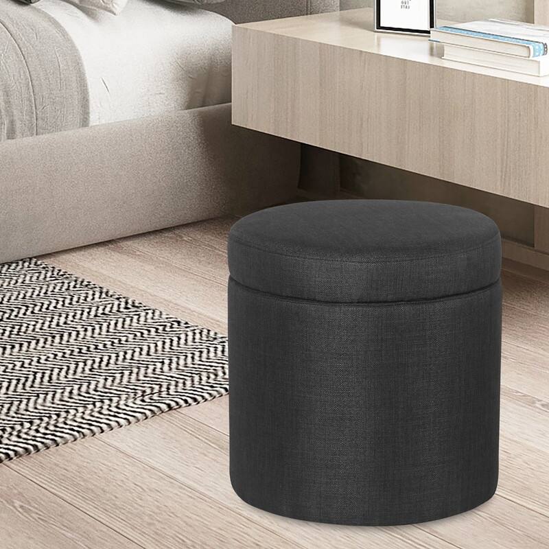 Adeco Round Storage Ottoman, Fabric Stool Footrest with Removable Lid