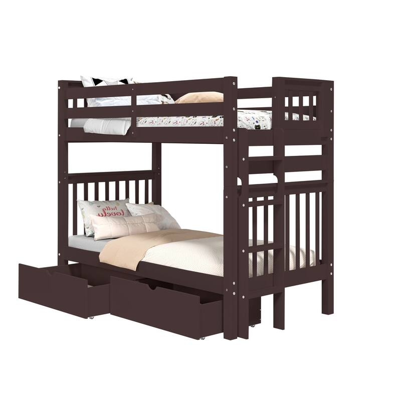 Taylor & Olive Trillium Tall Twin over Twin Bunk Bed, 2 Drawers
