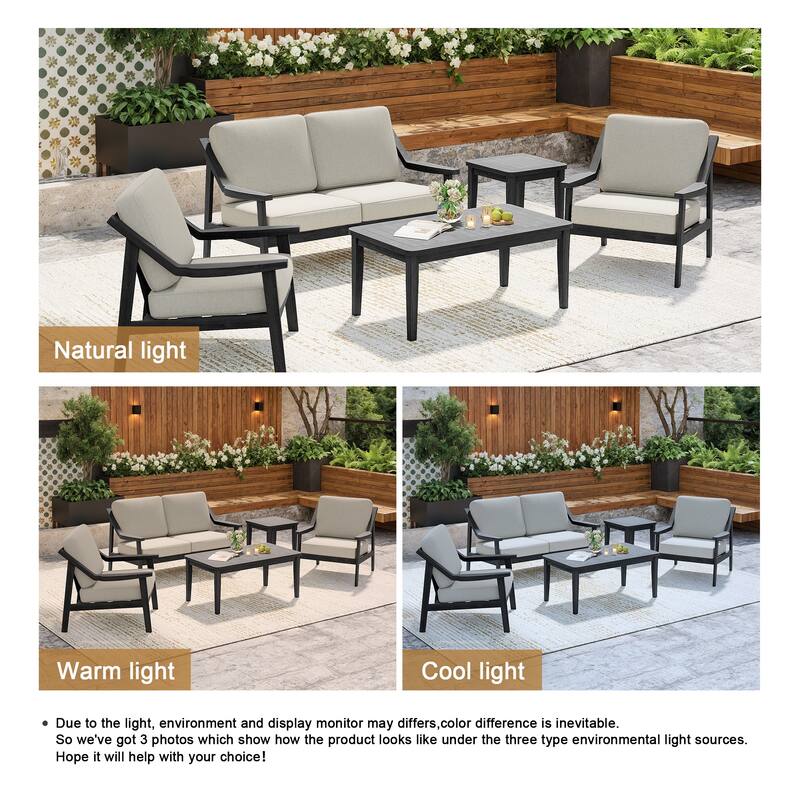 5-Piece Outdoor Sectional Wood Conversation Set with Table