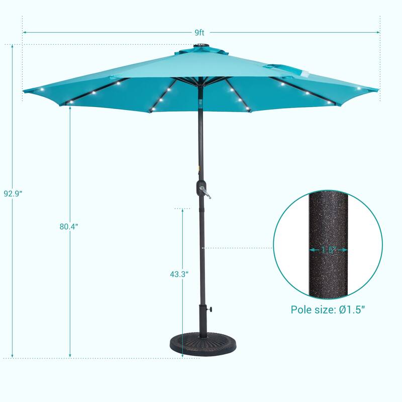 BONOSUKI 9ft Patio Solar Umbrella LED Patio Market Steel Tilt w/Crank