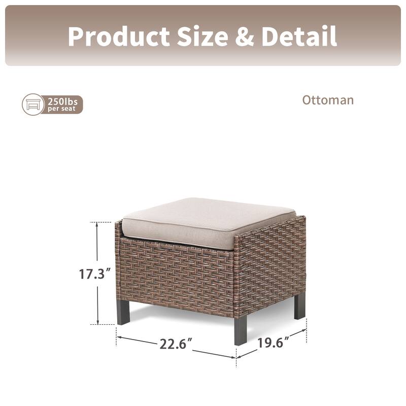Pocassy Outdoor Wicker 2-Piece Ottoman Chair with Cushion