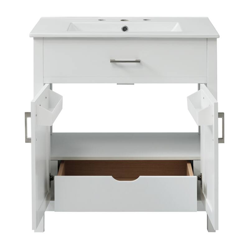 30 in. W x 18.3 in. D x 34 in. H Single Sink Freestanding Bath Vanity in White with White Ceramic Sink