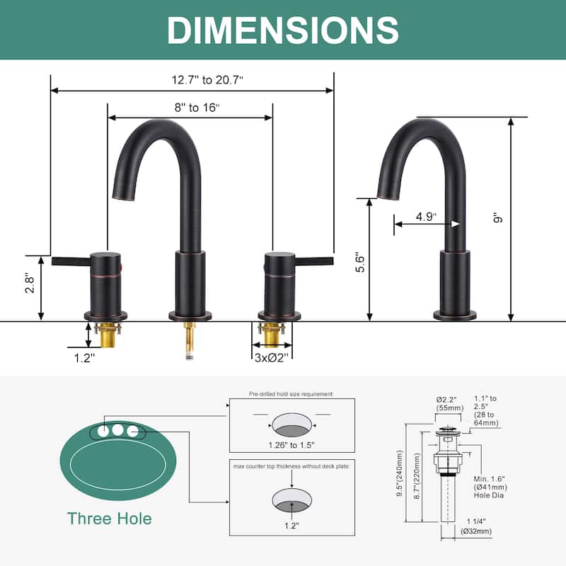 WOWOW 8 in. Widespread Double Handle Bathroom Faucet