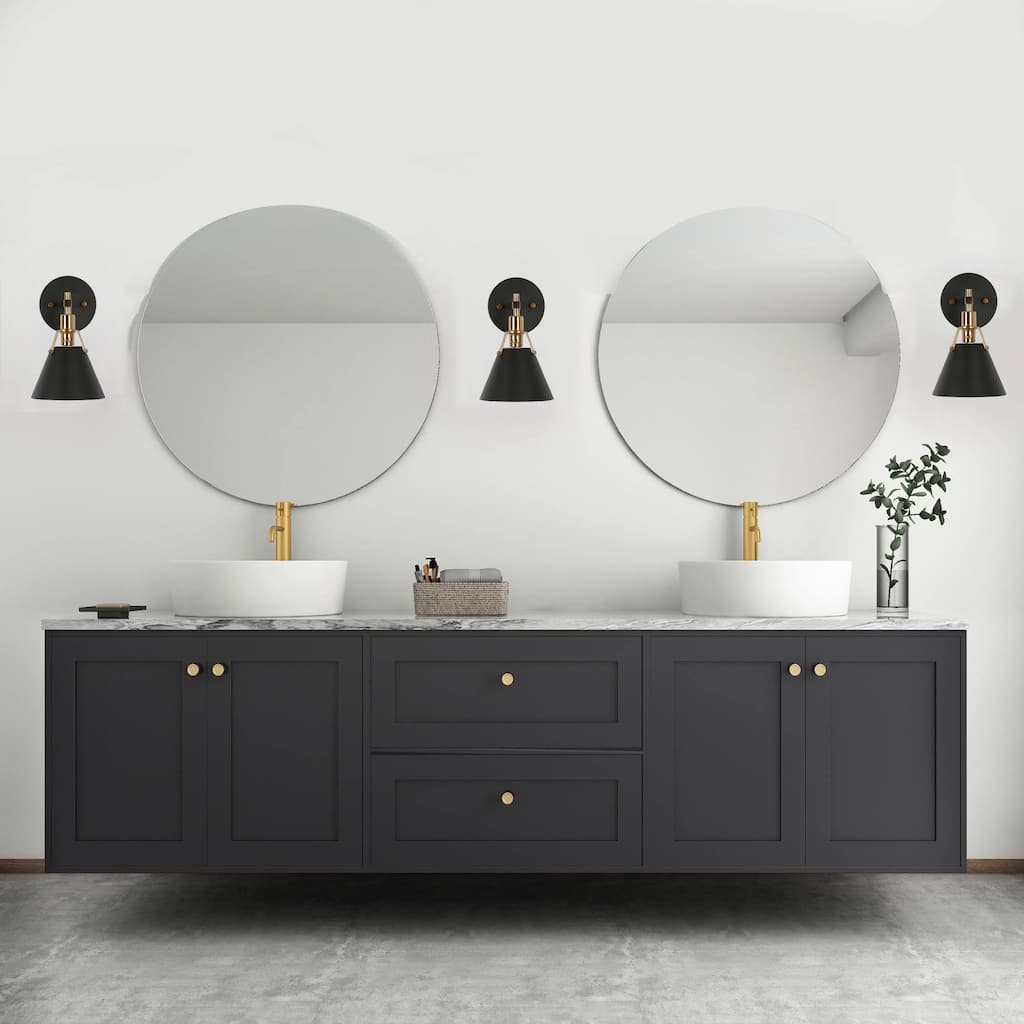 Modern Farmhouse 1-Light Cone Wall Sconce Black Bathroom Vanity Lights - L 6" x W 6.5" x H 10"