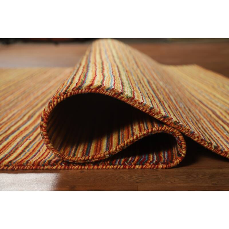 Hand Knotted Oriental 100% Wool Carpet Tribal Stripe Multi-Colored Gabbeh Area Rug - 7' 9'' X 5' 4''
