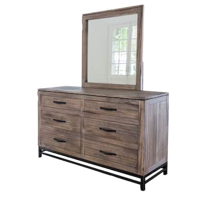 Piel 56 Inch Dresser Chest Mango and Pine Wood 6 Gliding Drawers Brown