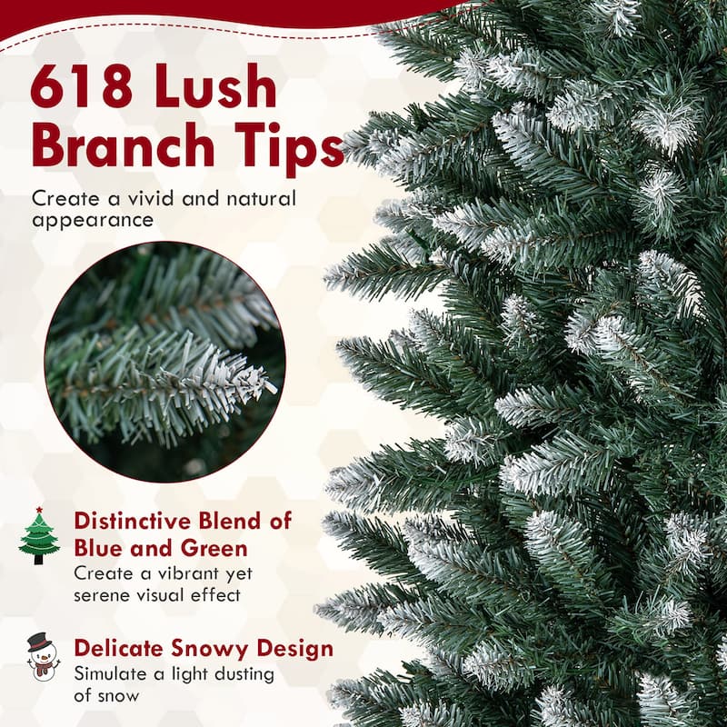 Gymax 6 FT Pre-Lit Artificial Christmas Tree Hinged Slim Pencil Xmas