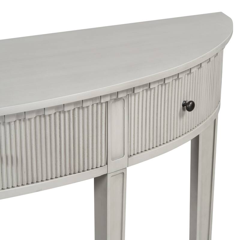 51.1" Modern Curved Console Table with Vertical Stripe Drawer Fronts for Entryway, Hallway, Living Room