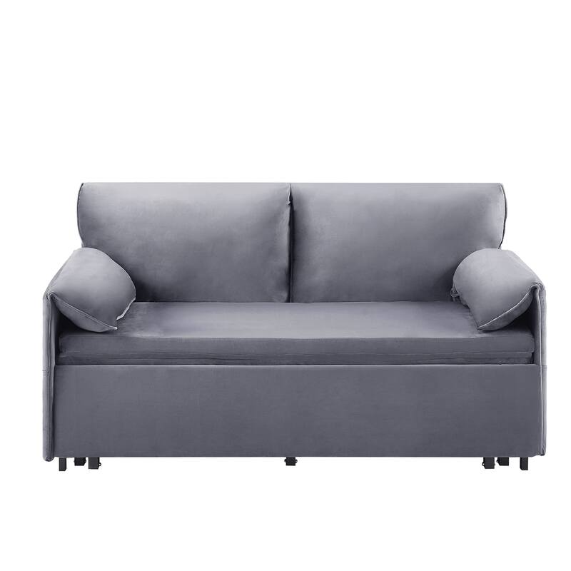 63 inch Grey Velvet Variable Sofa Bed with Double Armrest, Convertible to King Size Bed