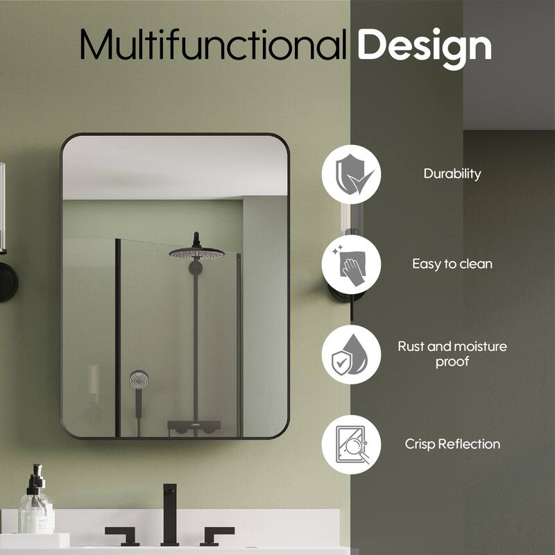 Recessed or Surface Wall Mount Bathroom Mirror Medicine Cabinet With Adjustable Glass Shelves