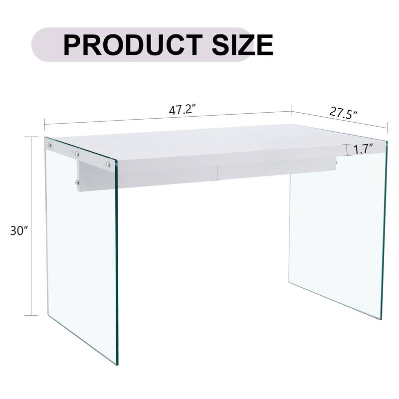 The top of the coffee table is made of MDF and white stickers, and the sides are clear tempered glass. The design is sim