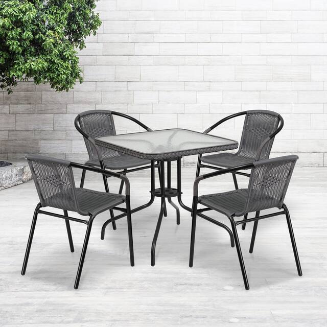 Powder-coated Aluminum/ Rattan Lightweight 5-piece Outdoor Dining Set