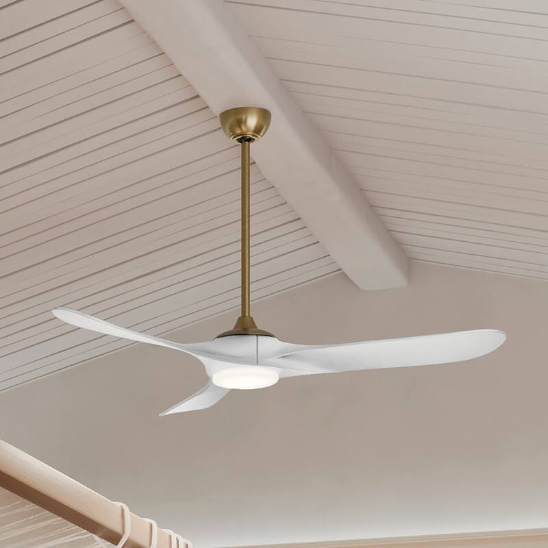 60 Inch Mylo Ceiling Fan with Satin Etch Cased Opal Glass in Champagne Bronze with Matte White Wood Blades