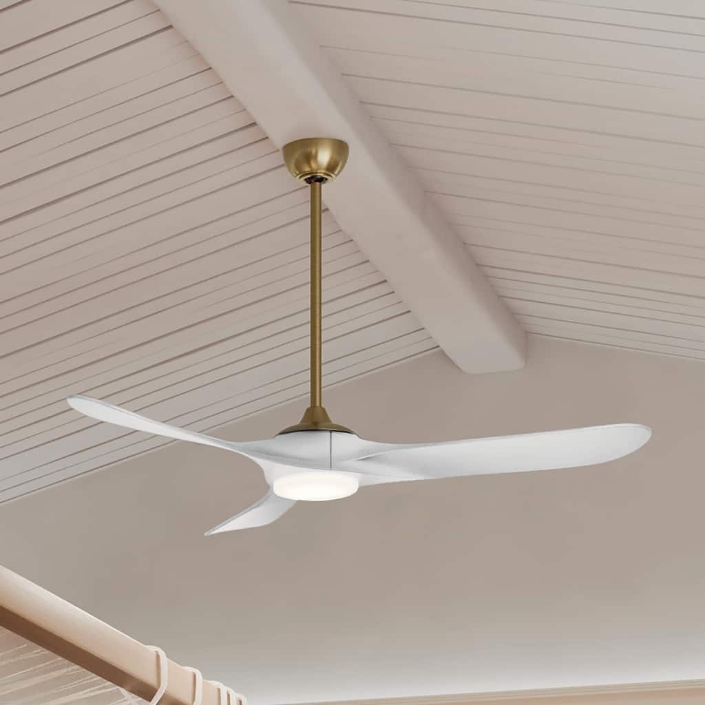 60 Inch Mylo Ceiling Fan with Satin Etch Cased Opal Glass in Champagne Bronze with Matte White Wood Blades