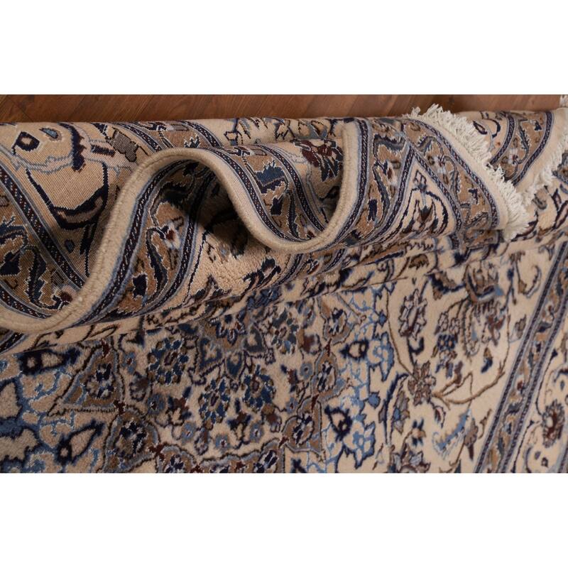 Floral Medallion Nain Persian Area Rug Handmade Wool Carpet - 7'9"x 11'3"
