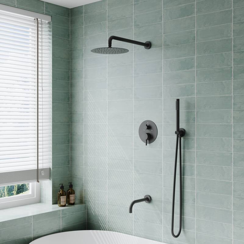 3-Function 10 in. Round Shower head System With Hand shower(Valve Included) - Matte Black