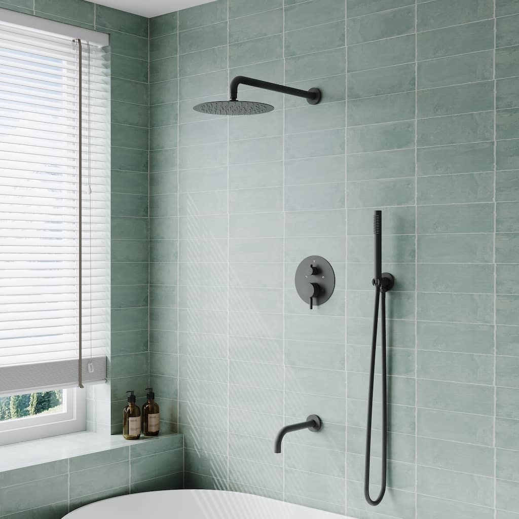 3-Function 10 in. Round Shower head System With Hand shower(Valve Included)