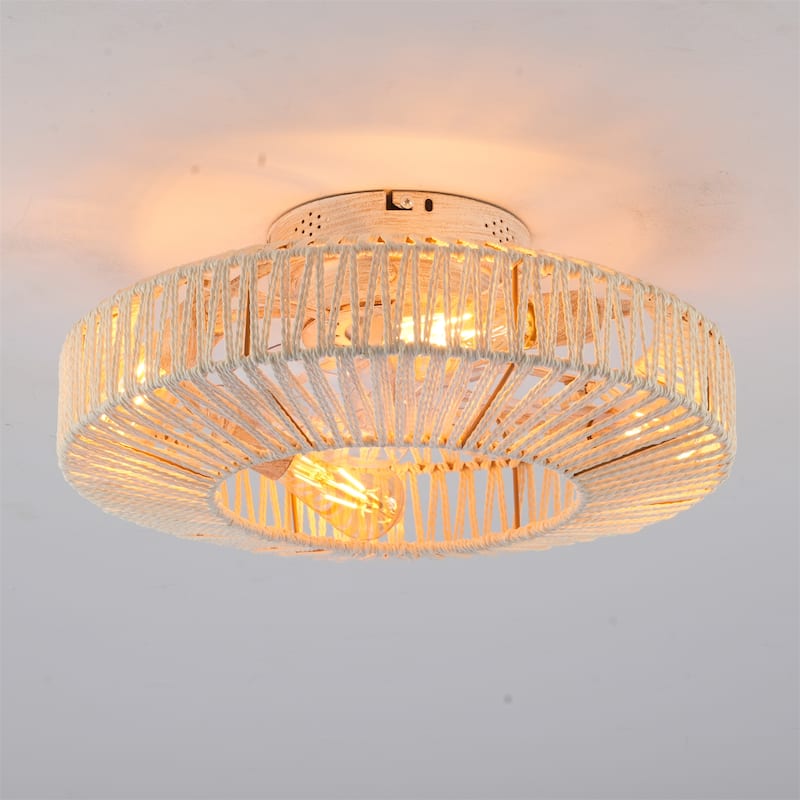 20" Rope Caged Ceiling Fans with Remote and Low Profile Chandelier 6 Speed, NOT Included Bulbs