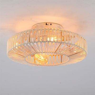 20" Rope Caged Ceiling Fans with Remote and Low Profile Chandelier 6 Speed, NOT Included Bulbs