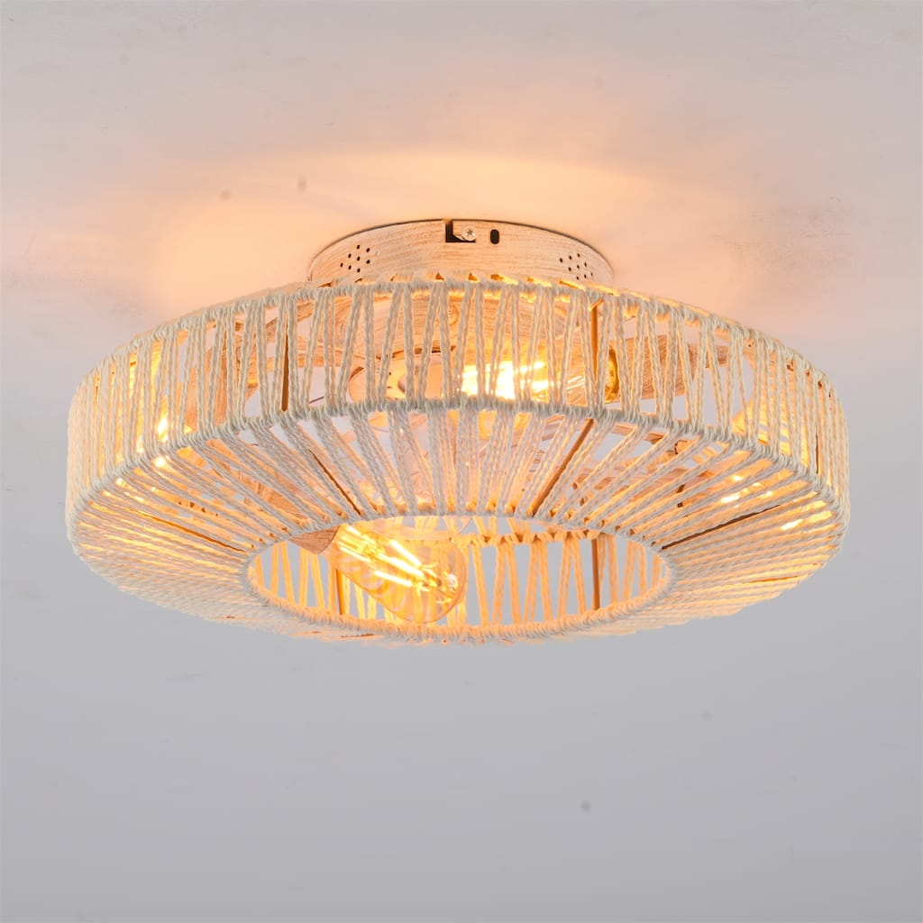 20" Rope Caged Ceiling Fans with Remote and Low Profile Chandelier 6 Speed, NOT Included Bulbs