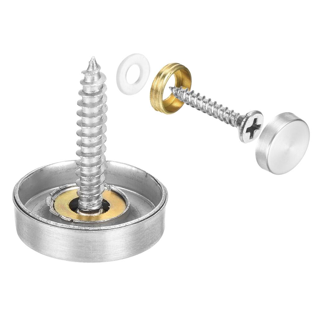 24 Pcs Screw Covers Caps, Stainless Steel Mirror Screws, Silver