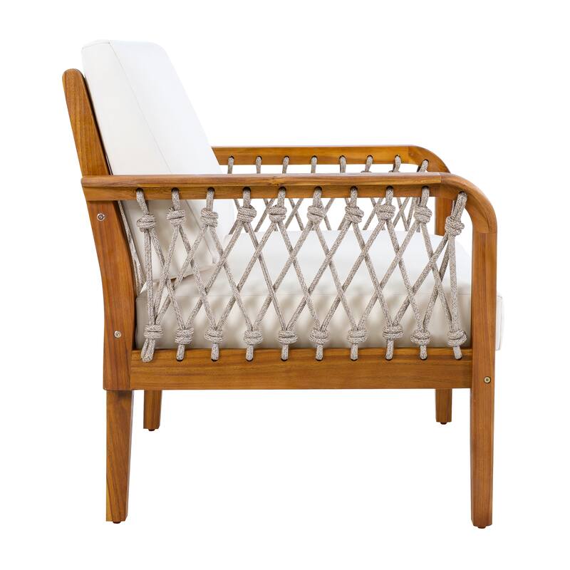 Christopher Knight Home - Outdoor Patio 28.94" Acacia Wood Club Chair with Handwoven Rope Panels and Cushions
