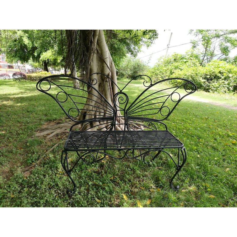 60" Black Antique Style Rectangular Butterfly Bench