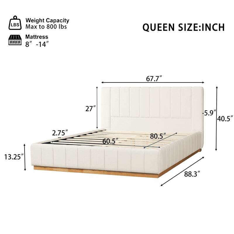 Christopher Knight Home - Modern Minimalist Upholstered Wood Bed with Striped Headboard