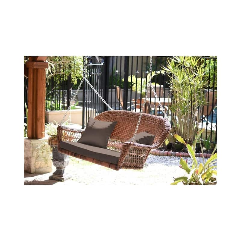 26 in. W Brown Cushion in Aluminum Frame Outdoor Porch Swing with CushionGuard and Stand