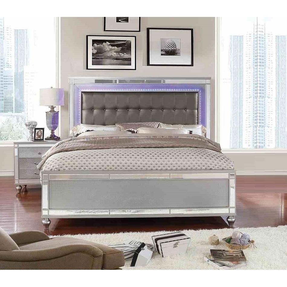 3pc Silver Finish Contemporary LED Bedroom Furniture Set
