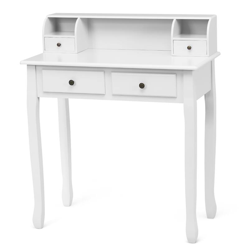 Costway Writing Desk Mission White Home Office Computer Desk 4 Drawer