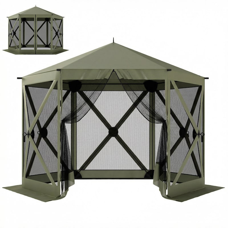 Outsunny 10 x 11 ft Pop Up Gazebo Screen Tent, Outdoor Portable Instant Camping Canopy Screen House Sun Shelter