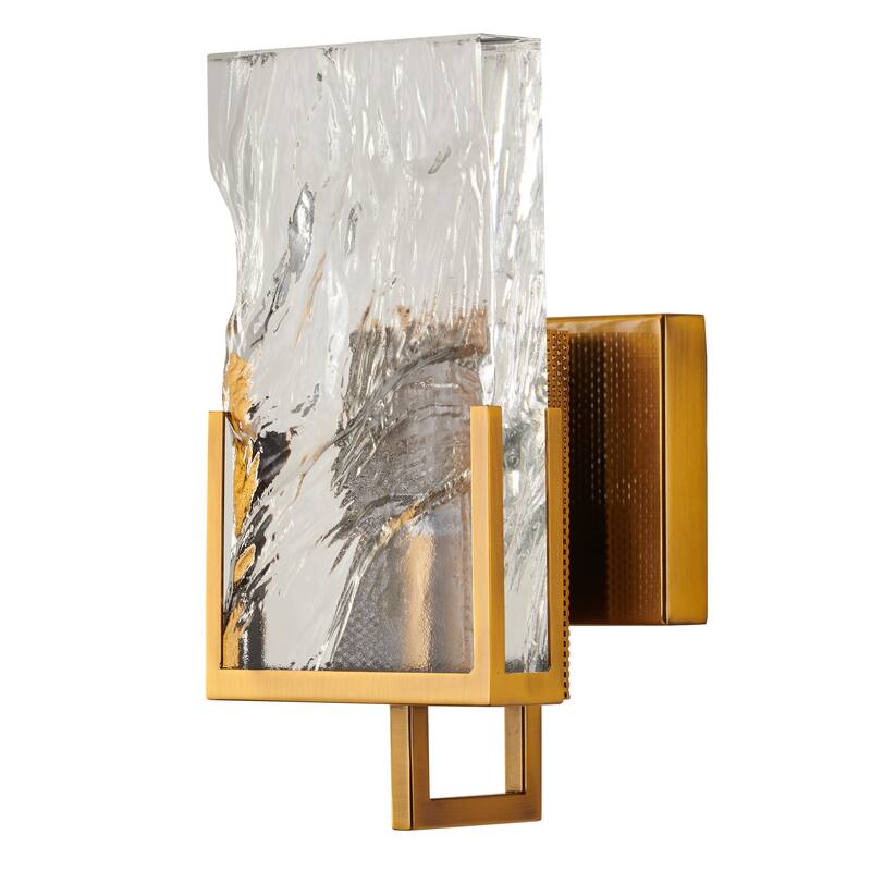 1 Light Gold Metal Wall Sconce With Glass Plaque