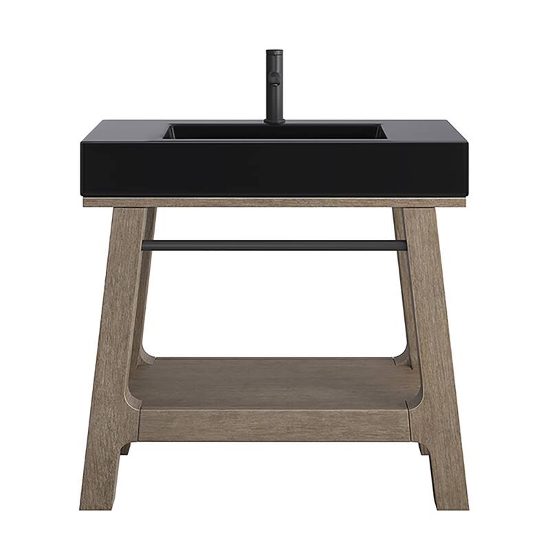 James Martin Vanities Auburn 36" Sink Console, Weathered Timber - Black Matte Composite Stone