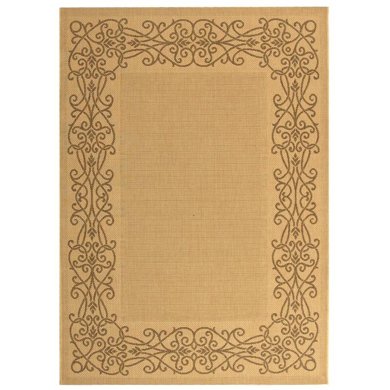 SAFAVIEH Courtyard Marylou Waterproof Patio Backyard Rug - 5'3" x 5'3" Round - Natural/Brown