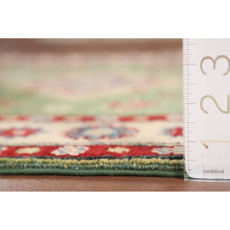 Light Green Geometric Kazak Foyer Rug Hand-Knotted Wool Carpet - 2'10" x 4'2"