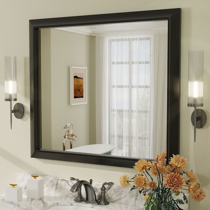 Beveled Metal Rectangle Framed Bathroom Vanity Tempered Glass Mirrors - 40" x 36" - Black