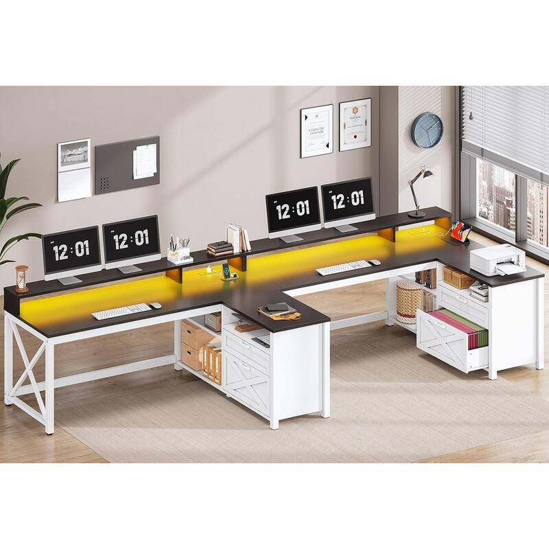 L Shaped Desk 55" Home Office Desk Drawers Storage Shelves