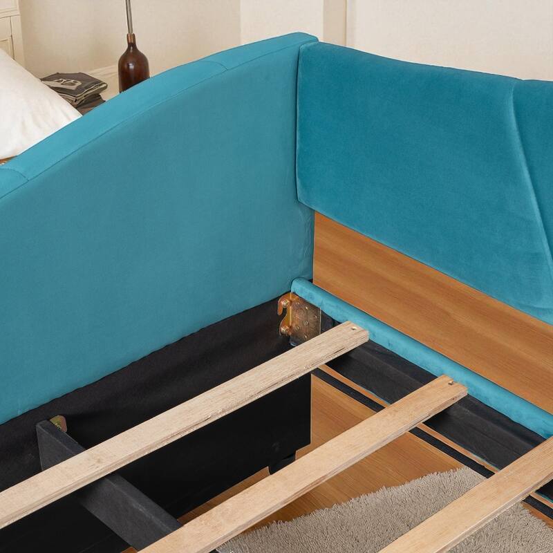Twin Upholstered Daybed with Trundle Bed and Wood Slats, Velvet Sofa Bed Frame, No Box Spring Required