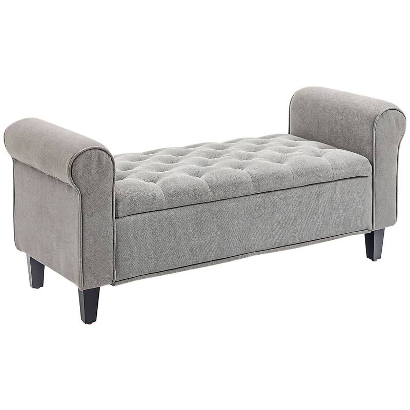 Light Gray Upholstered End of Bed Bench with Rolled Arms, Storage Bench Indoor Bench Window Bench with Wood Legs