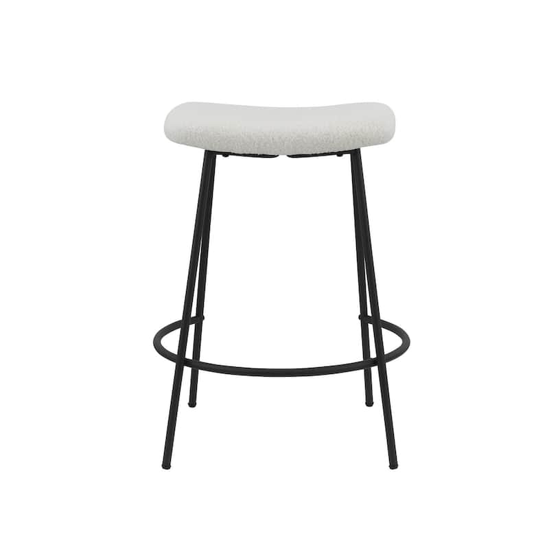 HomeRoots Set of Two 26" White and Black Fabric and Metal Backless Counter Height Bar Chairs