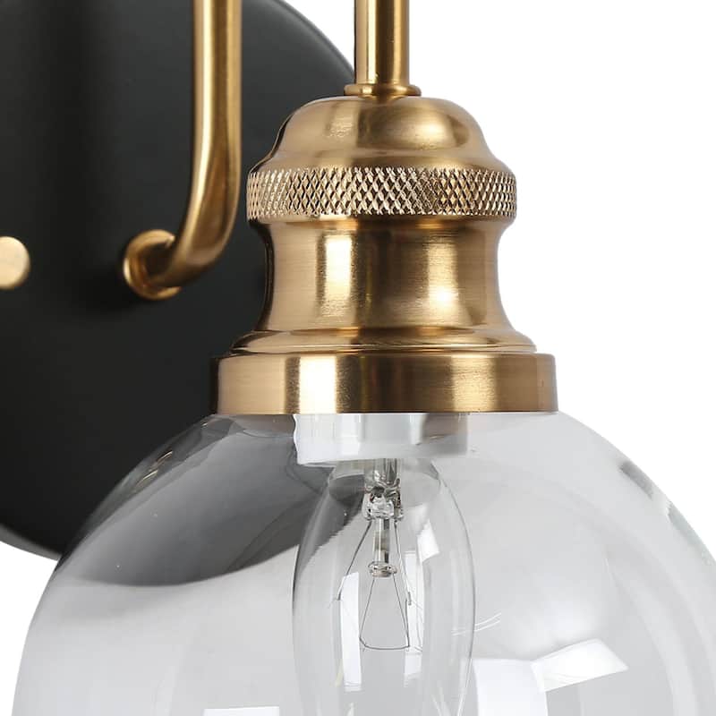 Mid-Century Modern Wall Sconce Lighting with Round Glass Bathroom Gold Vanity Lights - 5" L x 7" W x 9" H