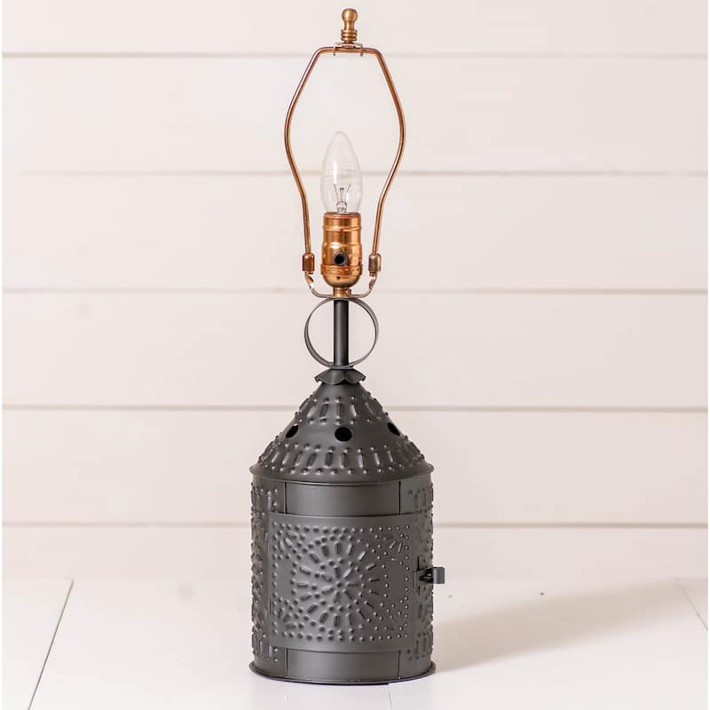 Irvins Country Tinware Paul Revere Lamp Base In Smokey Black - 21.5 X 6 X 6 inches