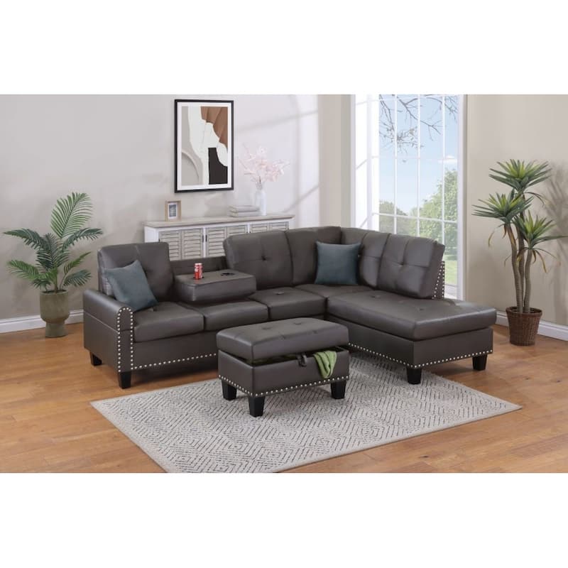Living Room Furniture 3-PCS Sectional Sofa Set LAF Sofa RAF Chaise And Storage Ottoman