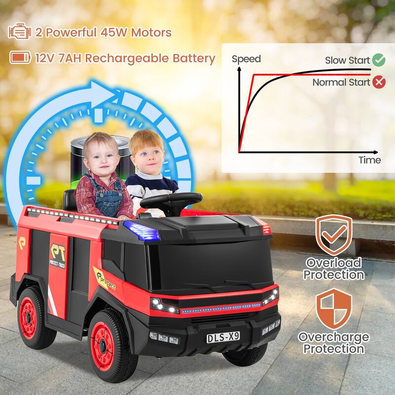 Gymax 2-Seater Kids Ride on Fire Truck w/Remote Control Water Gun